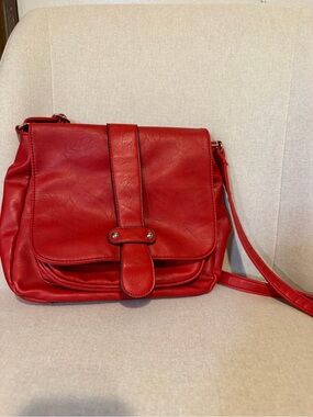 Women's Red Faux Leather Crossbody Bag with Flap Closure